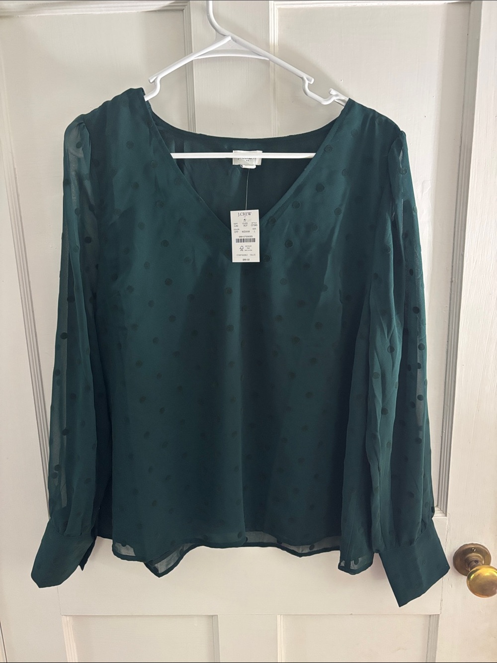 J. Crew Teal Dot Sheer V-Neck Blouse